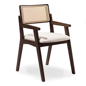 Cadeira Eliza de Madeira Maciça Estofada com Braços - Cappuccino