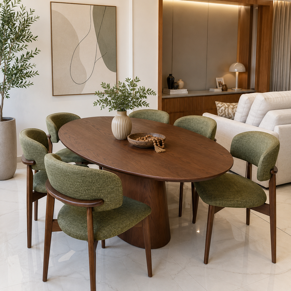 Mesa de Jantar Oval Alice Base Madeira Natural Laminada Tauari com