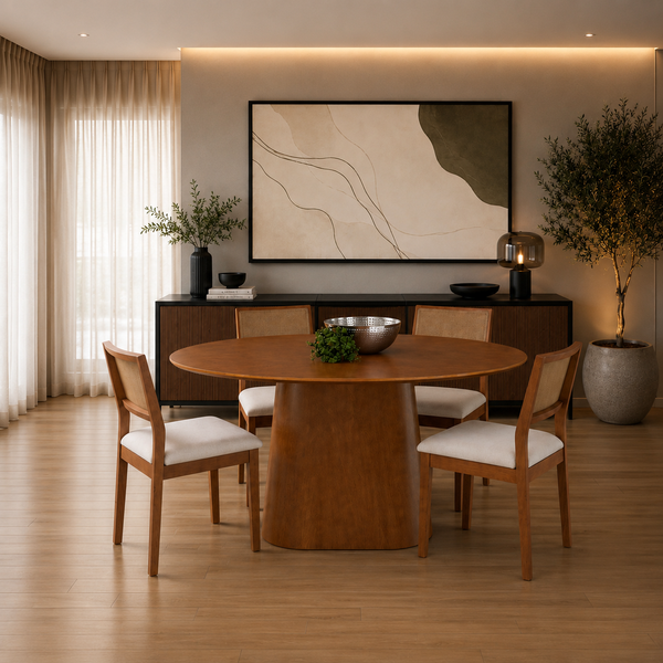 Mesa de Jantar Oval Alice Base Madeira Natural Laminada Tauari com